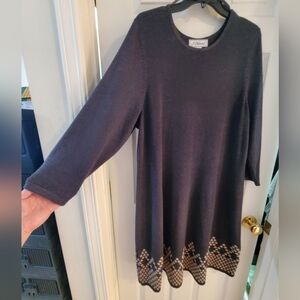 J Howard Quality Women's 1X 3/4 Sleeve Sweater Knit Dress with Patterned Hem